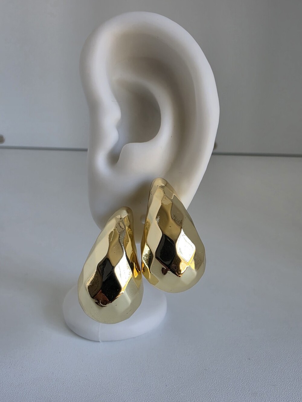 Gold Plated Chunky Teardrop Earrings 1.5" Faceted Statement Earrings